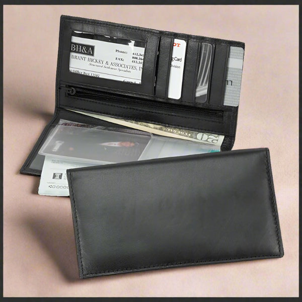mens or ladies black leather checkbook wallet
