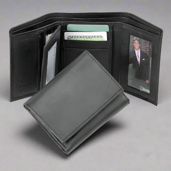mens trifold black leather wallet