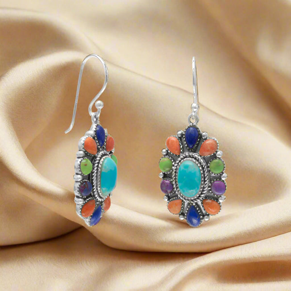 multistone oval turquoise french wire earrings