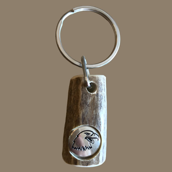 natural deer antler silver eagle keyring