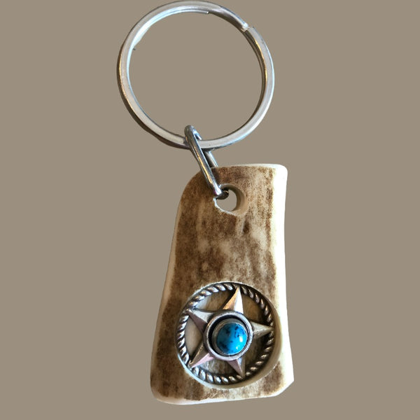 natural deer antler silver star concho keyring