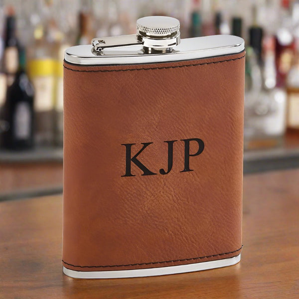natural leatherette 8 oz beverage flask