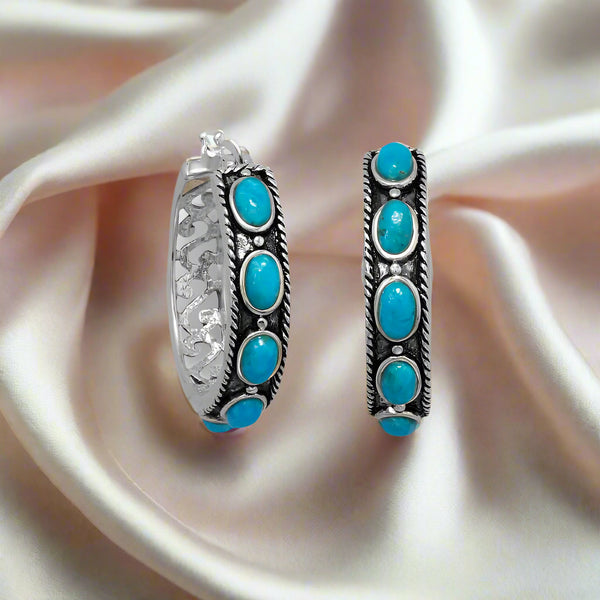 ornate oxidized turquoise hoop earrings
