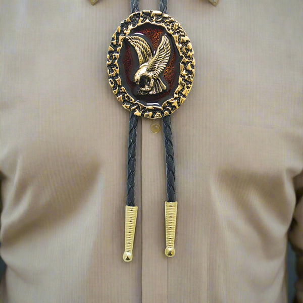 oval bronze eagle bolo tie