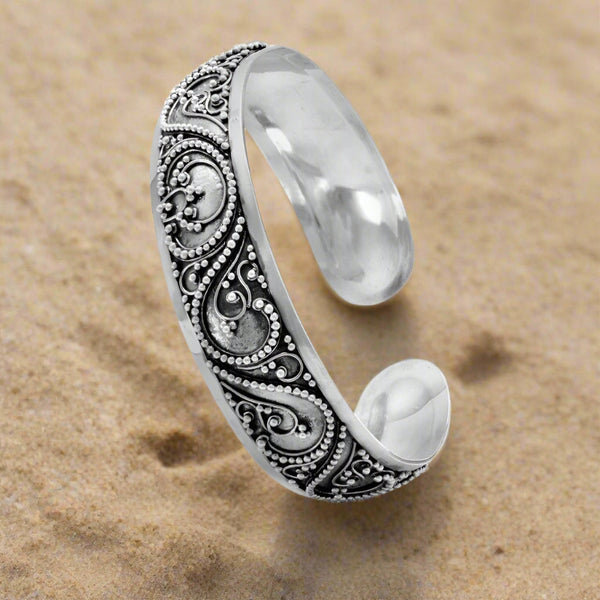 oxidized beaded filigree oval cuff bracelet