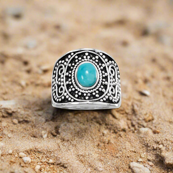 oxidized beaded turquoise ring
