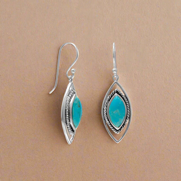 oxidized marquise turquoise french wire earrings