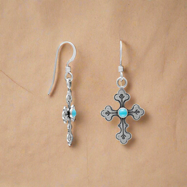 oxidized silver and turquoise cross earrings