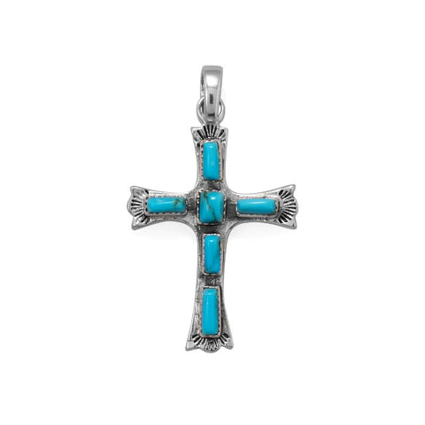 Oxidized Turquoise Cross Pendant