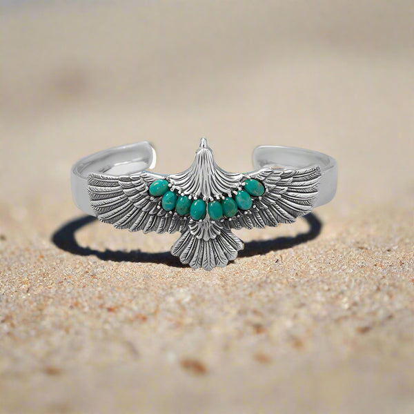 oxidized turquoise eagle cuff bracelet