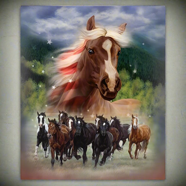 patriotic stampede fleece horses plush blanket