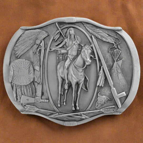 pewter native american belt buckle