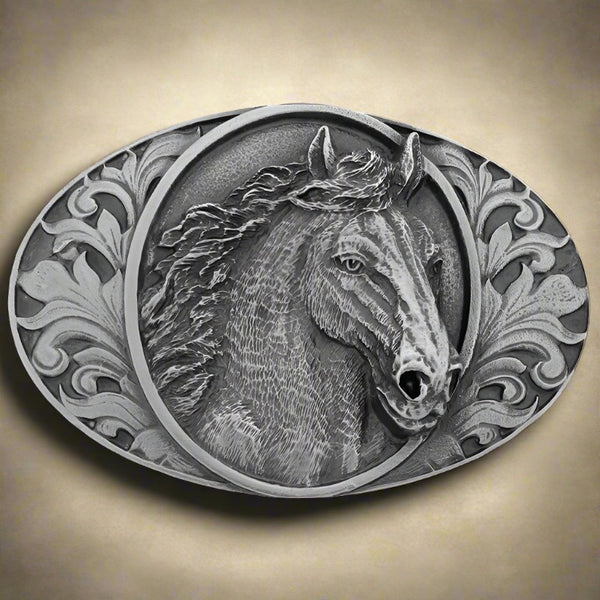 pewter show horse belt buckle