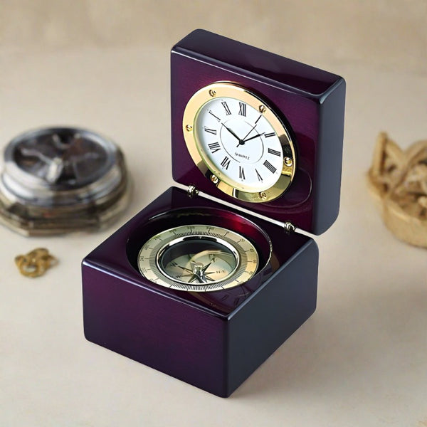 piano finish compact compass and clock
