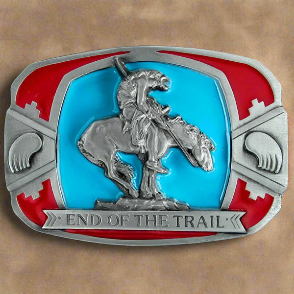 rectangle end of the trail enamel belt buckle