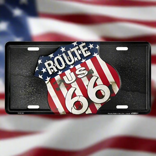 route 66 flag tin license plate