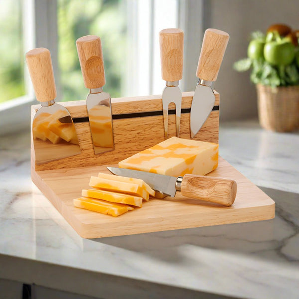 rubberwood cutting board with magnetic tools