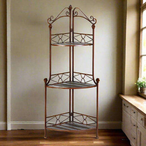 rustic corner bakers rack