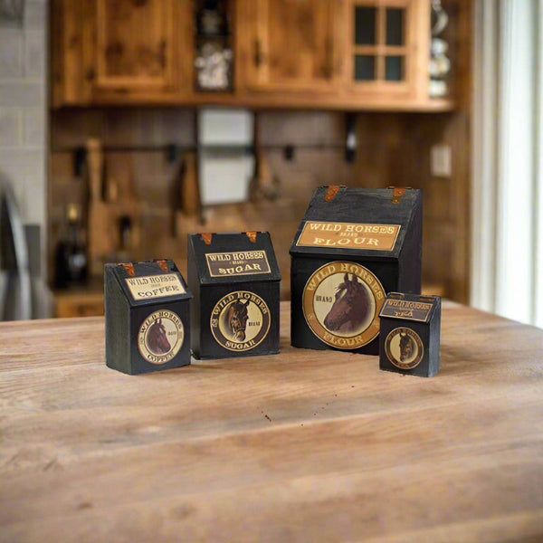 small wild horses wooden kitchen canisters