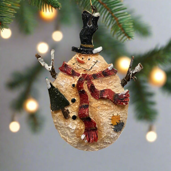 snowball snowman ornament red