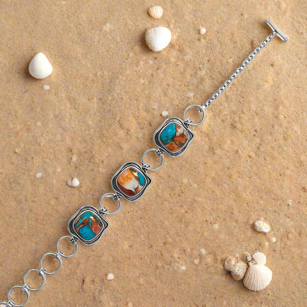 spiny oyster and turquoise toggle bracelet