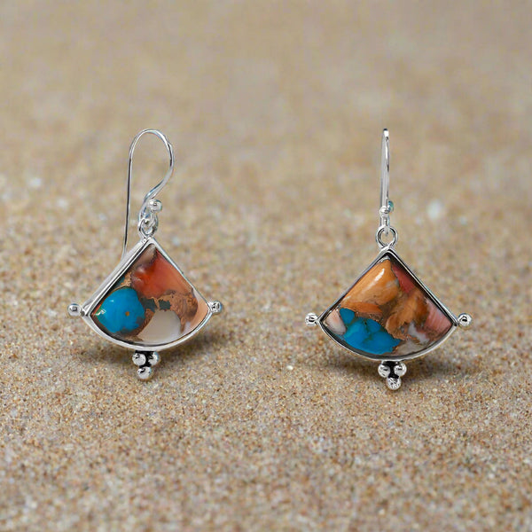 spiny oyster and turquoise triangle earrings