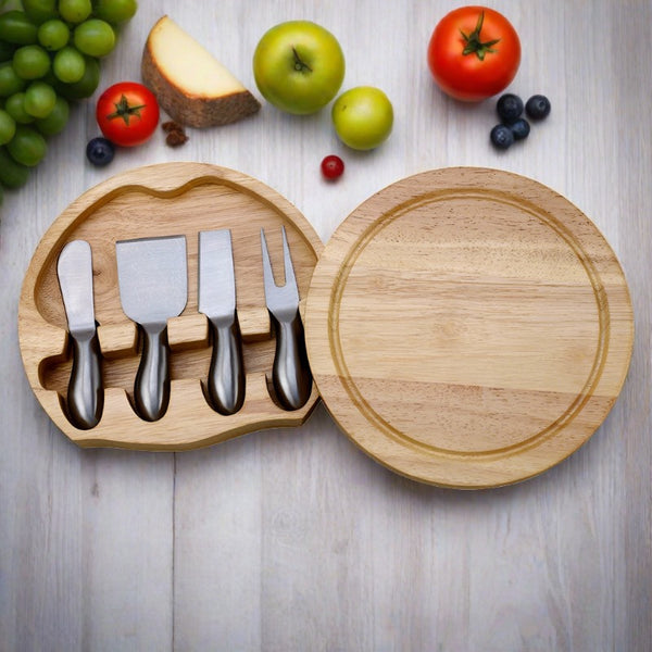 swiveling cheeseboard with utensils