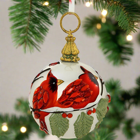 Textured Cardinals Glass Ornament