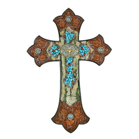 Tooled Leather and Longhorn Concho Wall Cross