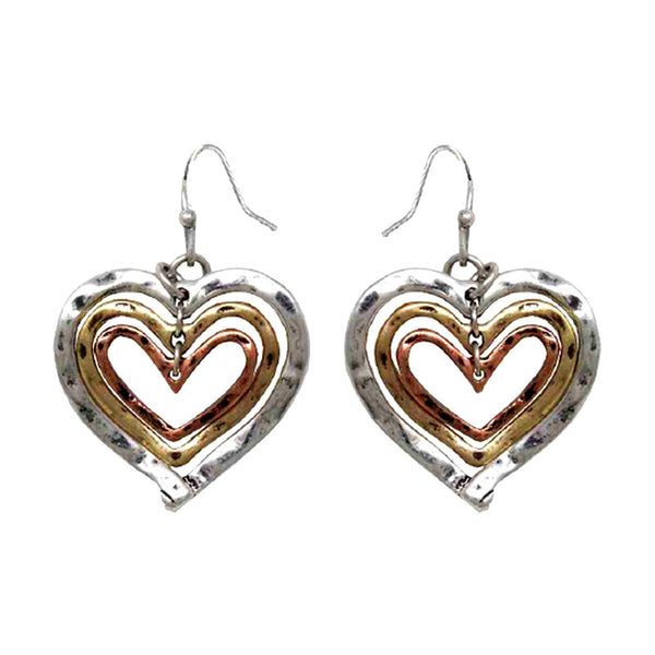 tri color heart earrings