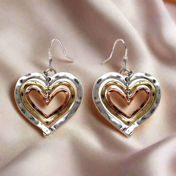 tri color heart earrings