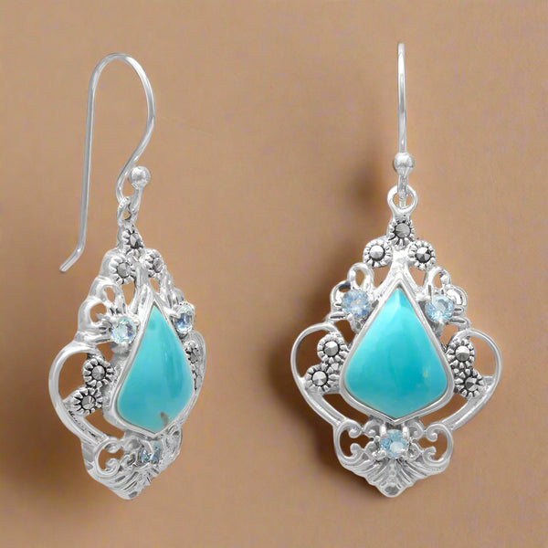 turquoise and blue topaz marcasite earrings