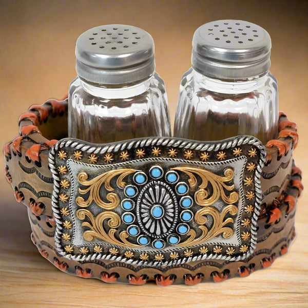 turquoise belt buckle salt and pepper shakers set