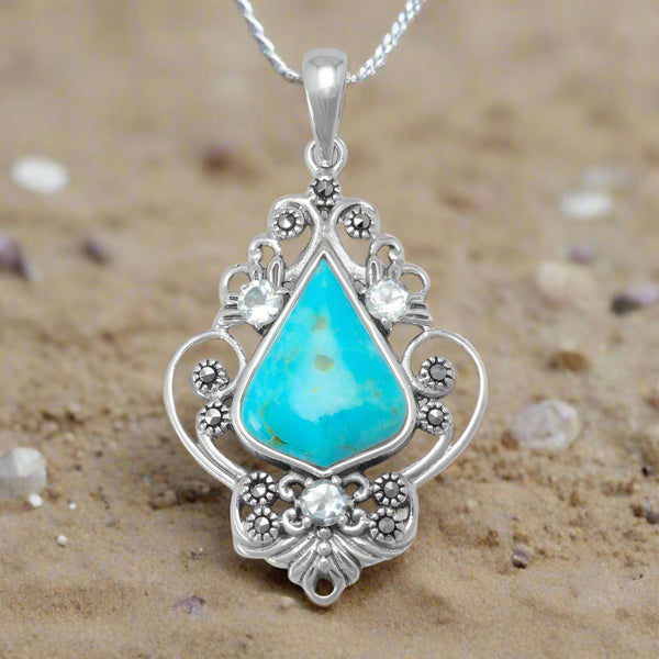 turquoise blue topaz and marcasite pendant