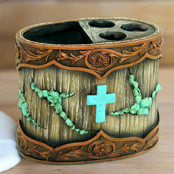turquoise cross toothbrush holder