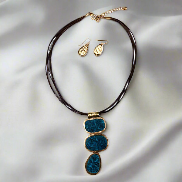 turquoise geometric pendant necklace and earrings set