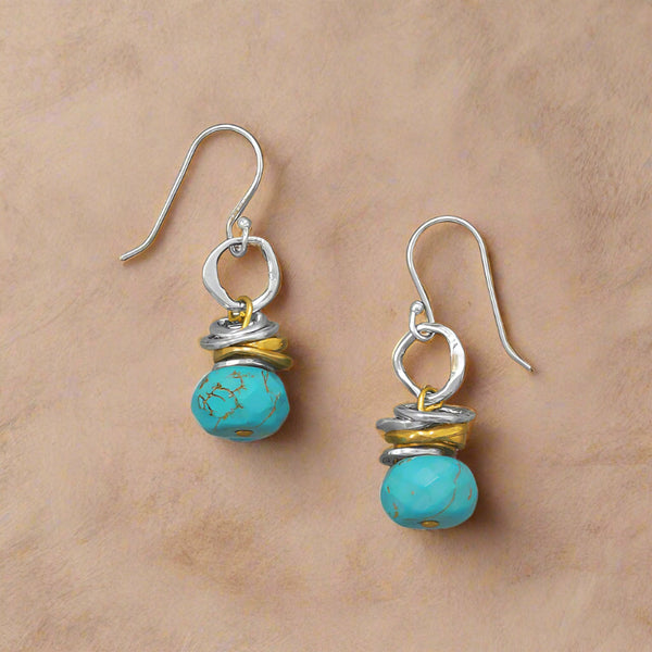two tone turquoise drop earrings