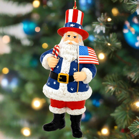USA Santa Claus with Flag Ornament