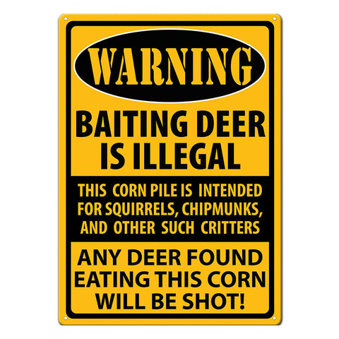 Warning Baiting Deer Tin Sign