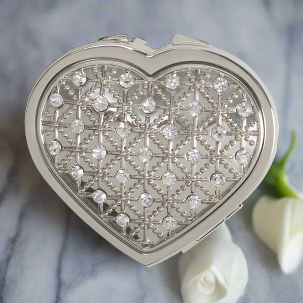 crystal heart compact mirror