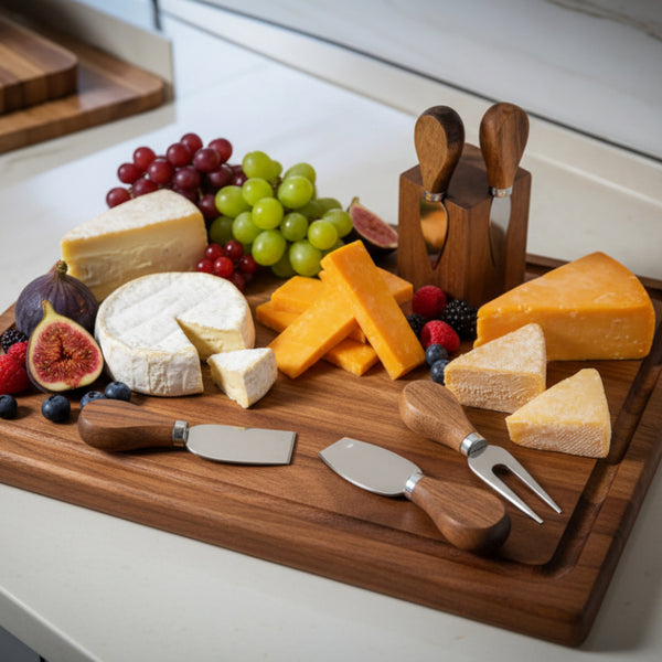 5 piece magnetic acacia wood block cheese knife set