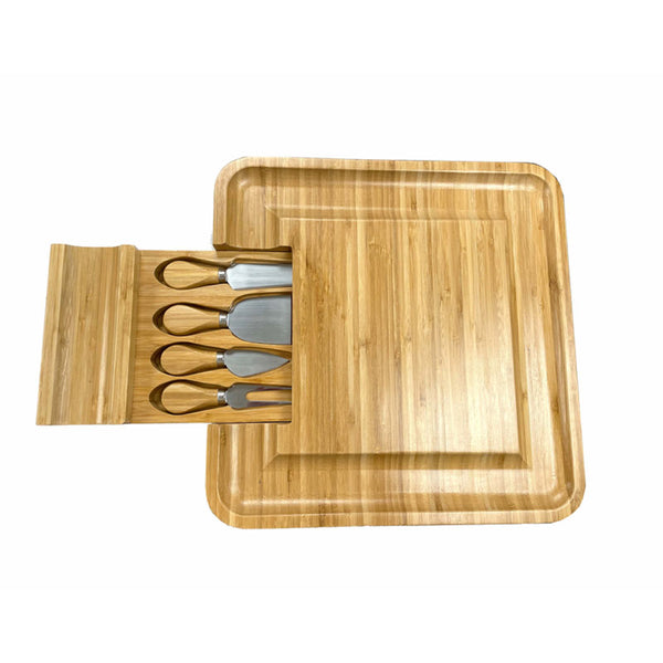 13" bamboo wooden cheeseboard with utensils