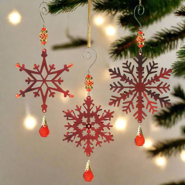 vintage beaded metal snowflake christmas ornaments set of 6