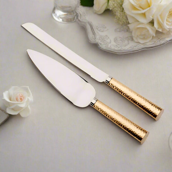 golden hammered cake server set