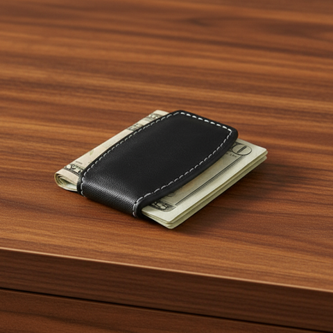 Black Leather Money Clip