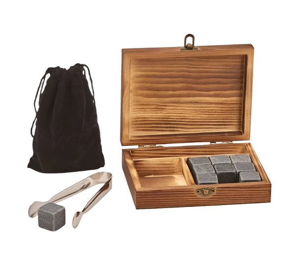 whiskey stone set with wooden box