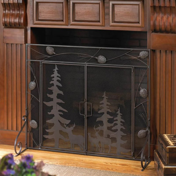 woodland forest fireplace screen