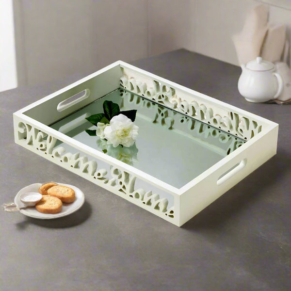 welcome home mirrored serving tray