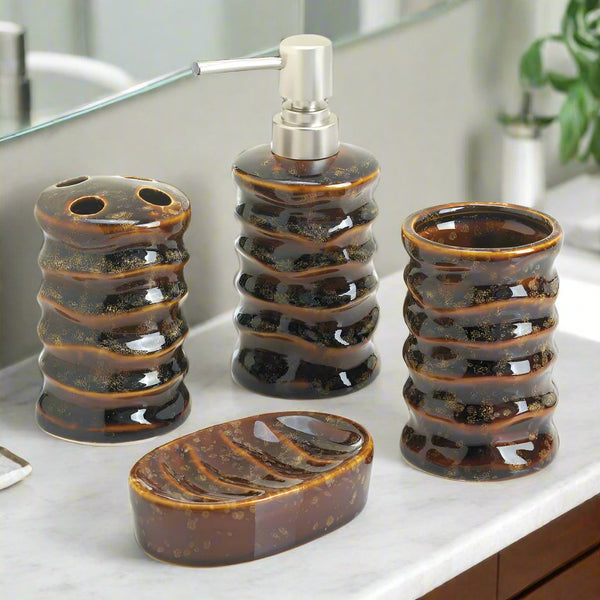 brown stone look bath accessory set