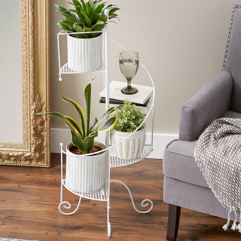 white plant pot and stand White Spiral Showcase Plant Stand